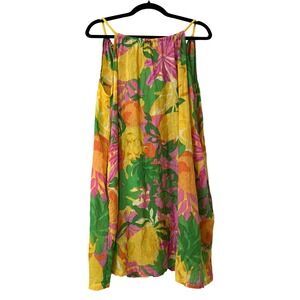 C&C California Tropical Fruit Print Linen Blend Shift Dress Multicolor Sz L